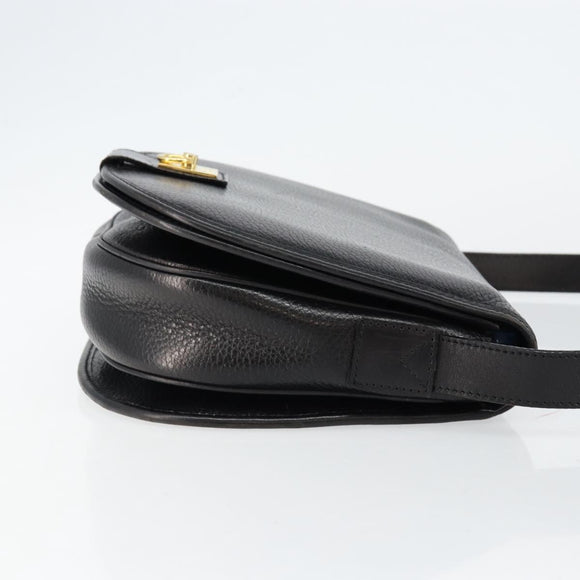 CELINE Shoulder Bag Leather Black Gold Auth fm4869