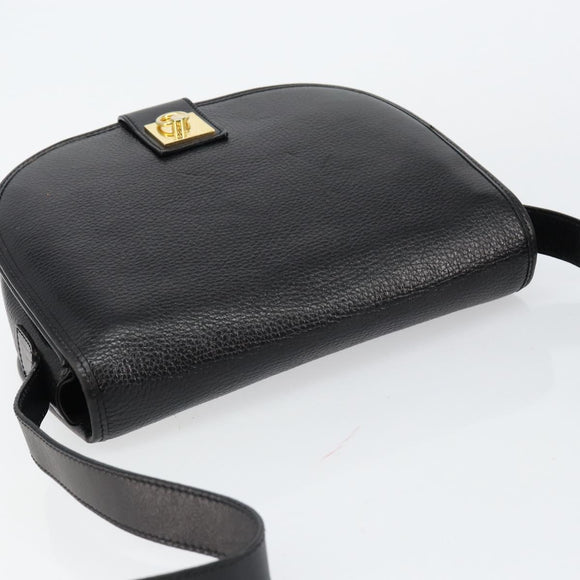 CELINE Shoulder Bag Leather Black Gold Auth fm4869