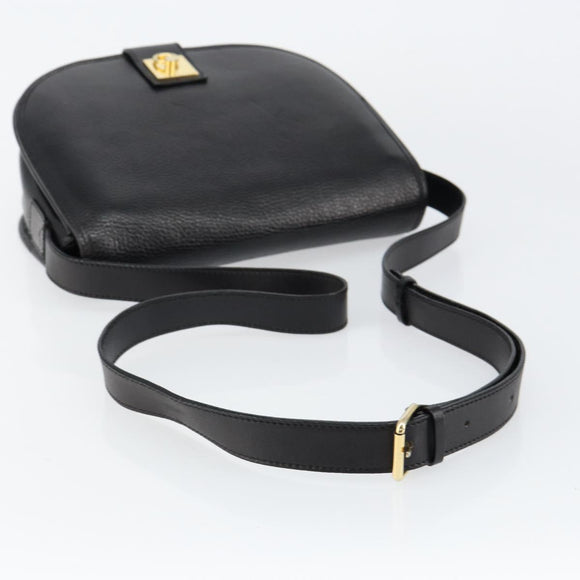 CELINE Shoulder Bag Leather Black Gold Auth fm4869