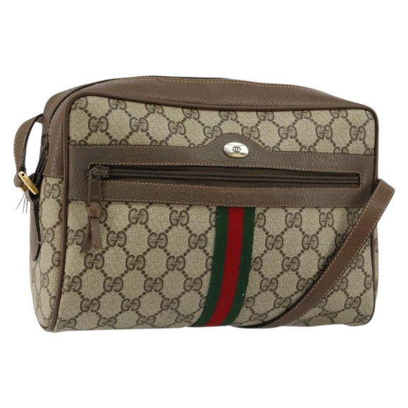 GUCCI GG Supreme Web Sherry Line Bag PVC Beige Gold 98 02 005 Auth fm4874