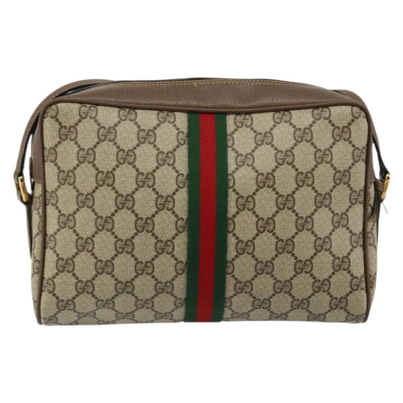 GUCCI GG Supreme Web Sherry Line Bag PVC Beige Gold 98 02 005 Auth fm4874