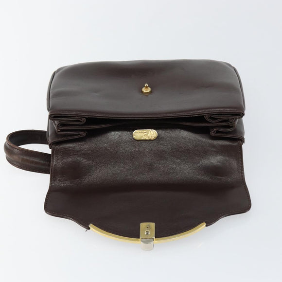 GUCCI Shoulder Bag Leather Brown Gold Auth fm4876