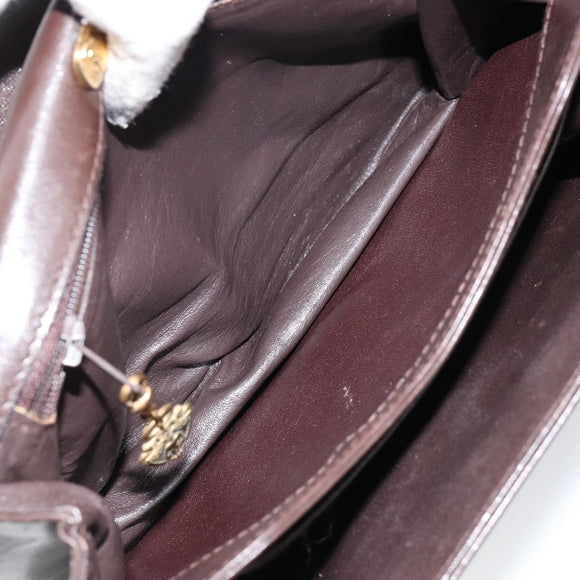 GUCCI Shoulder Bag Leather Brown Gold Auth fm4876