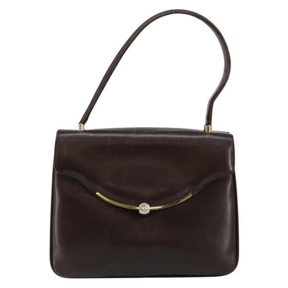GUCCI Shoulder Bag Leather Brown Gold Auth fm4876