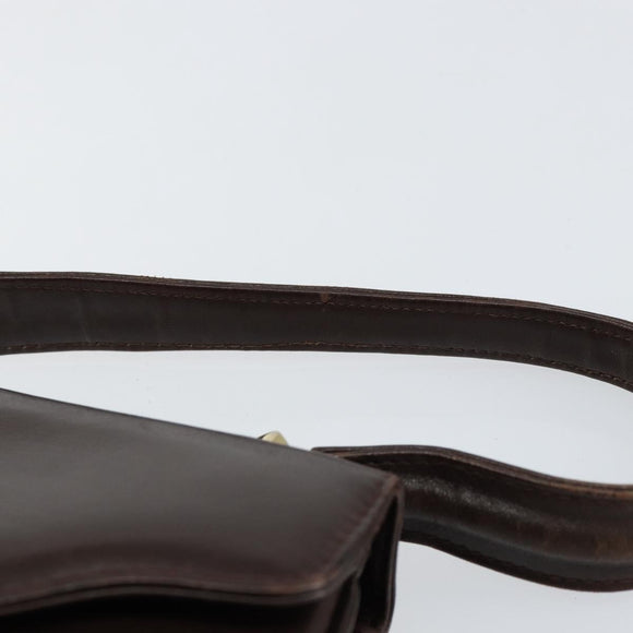 GUCCI Shoulder Bag Leather Brown Gold Auth fm4876