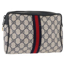 GUCCI GG Supreme Sherry Line Clutch Bag Red Navy 63 01 012 Auth fm4879-1