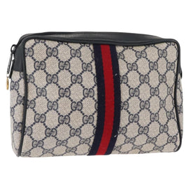GUCCI GG Supreme Sherry Line Clutch Bag Red Navy 63 01 012 Auth fm4879