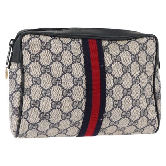 GUCCI GG Supreme Sherry Line Clutch Bag Red Navy 63 01 012 Auth fm4879