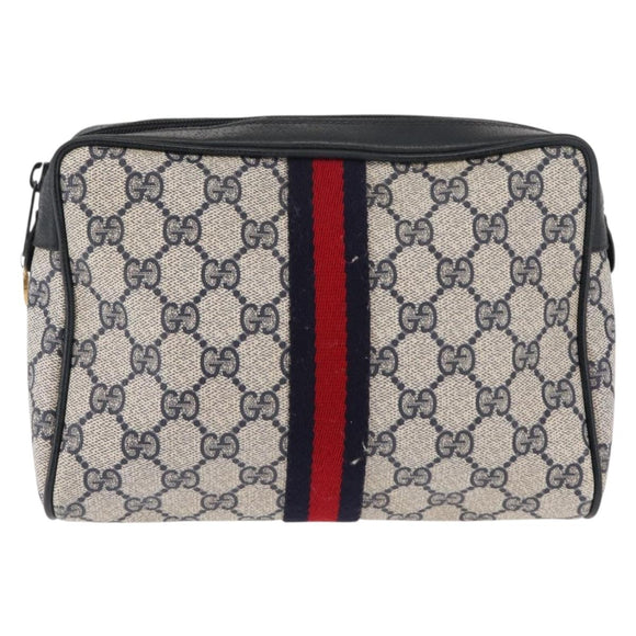 GUCCI GG Supreme Sherry Line Clutch Bag Red Navy 63 01 012 Auth fm4879
