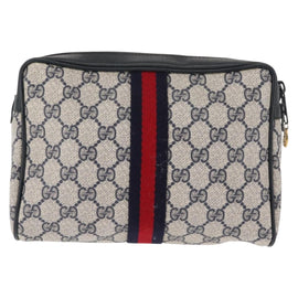 GUCCI GG Supreme Sherry Line Clutch Bag Red Navy 63 01 012 Auth fm4879 - 0