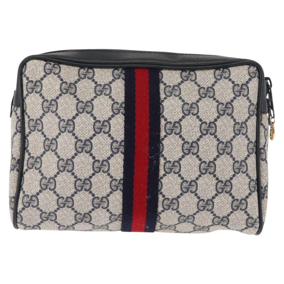 GUCCI GG Supreme Sherry Line Clutch Bag Red Navy 63 01 012 Auth fm4879