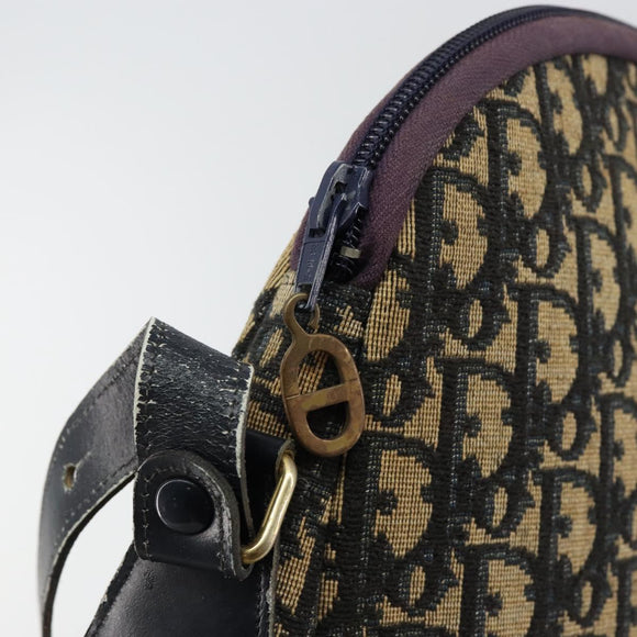 Christian Dior Trotter Canvas Shoulder Bag Navy Gold Auth fm4881