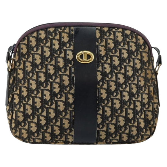 Christian Dior Trotter Canvas Shoulder Bag Navy Gold Auth fm4881