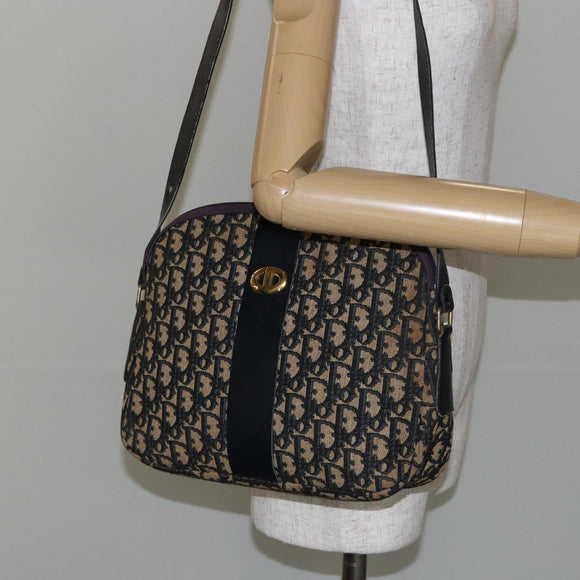 Christian Dior Trotter Canvas Shoulder Bag Navy Gold Auth fm4881