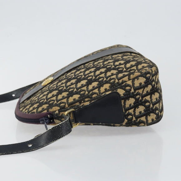 Christian Dior Trotter Canvas Shoulder Bag Navy Gold Auth fm4881