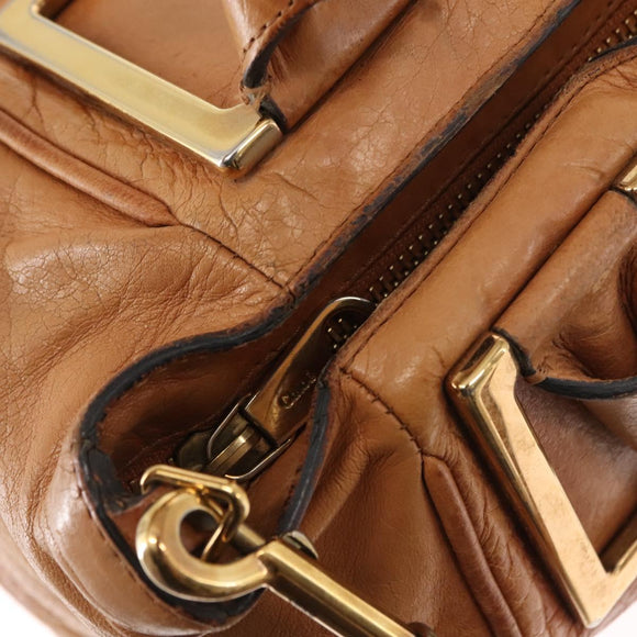 Chloe Etel Hand Bag Leather 2way Beige Gold Auth fm4883