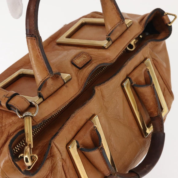 Chloe Etel Hand Bag Leather 2way Beige Gold Auth fm4883