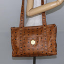 MCM Logogram Vicetos Tote Bag PVC Leather Brown Gold Auth fm4885-20