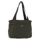 PRADA Tote Bag Nylon Khaki Silver Auth fm4887-1