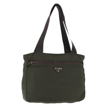 PRADA Tote Bag Nylon Khaki Silver Auth fm4887