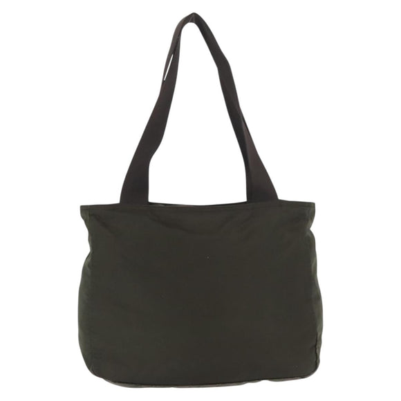 PRADA Tote Bag Nylon Khaki Silver Auth fm4887