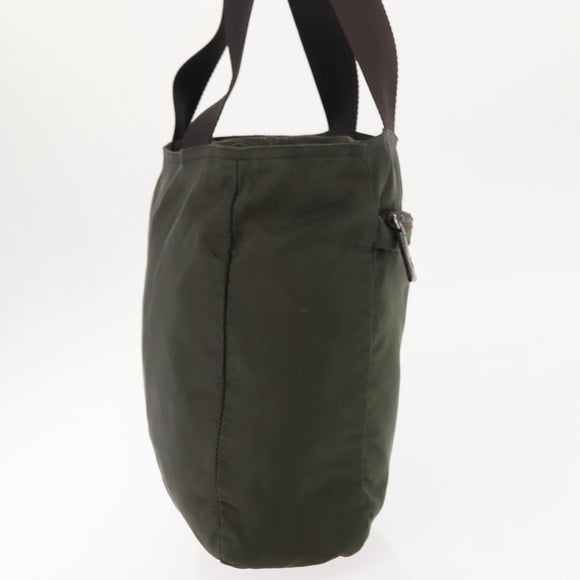 PRADA Tote Bag Nylon Khaki Silver Auth fm4887