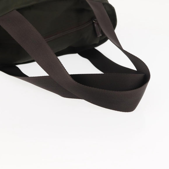 PRADA Tote Bag Nylon Khaki Silver Auth fm4887