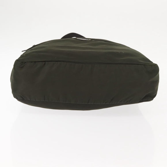 PRADA Tote Bag Nylon Khaki Silver Auth fm4887