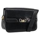 CELINE Horse Carriage Shoulder Bag Leather Black Gold Auth fm4892-1