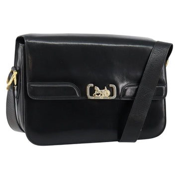 CELINE Horse Carriage Shoulder Bag Leather Black Gold Auth fm4892