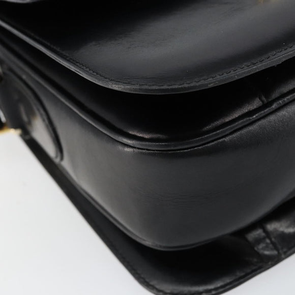 CELINE Horse Carriage Shoulder Bag Leather Black Gold Auth fm4892