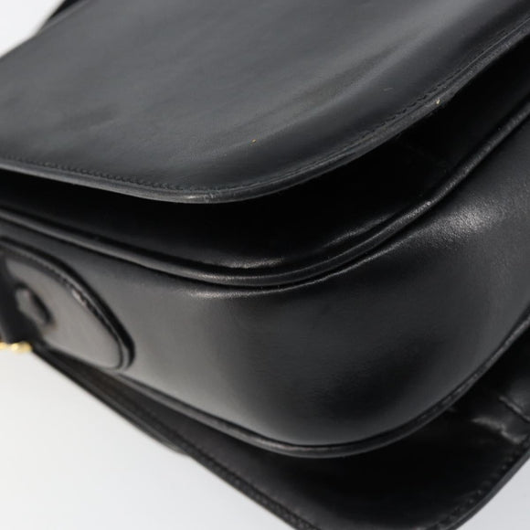 CELINE Horse Carriage Shoulder Bag Leather Black Gold Auth fm4892