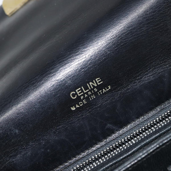 CELINE Horse Carriage Shoulder Bag Leather Black Gold Auth fm4892