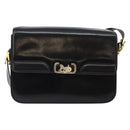 CELINE Horse Carriage Shoulder Bag Leather Black Gold Auth fm4892-2