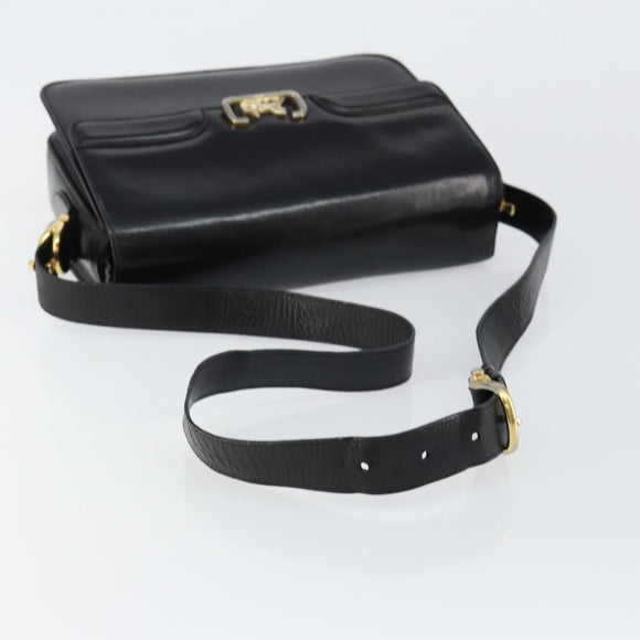 CELINE Horse Carriage Shoulder Bag Leather Black Gold Auth fm4892