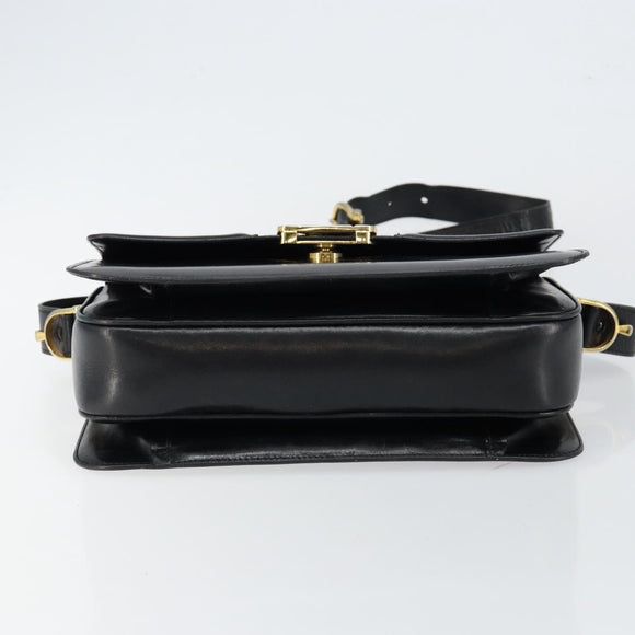 CELINE Horse Carriage Shoulder Bag Leather Black Gold Auth fm4892