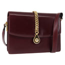 GUCCI Chain Shoulder Bag Leather Bordeaux Gold Auth fm4893-1