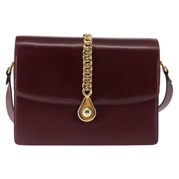 GUCCI Chain Shoulder Bag Leather Bordeaux Gold Auth fm4893