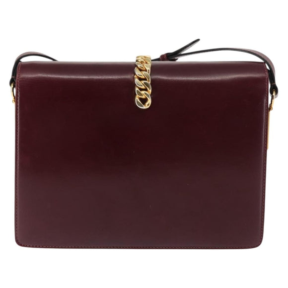 GUCCI Chain Shoulder Bag Leather Bordeaux Gold Auth fm4893
