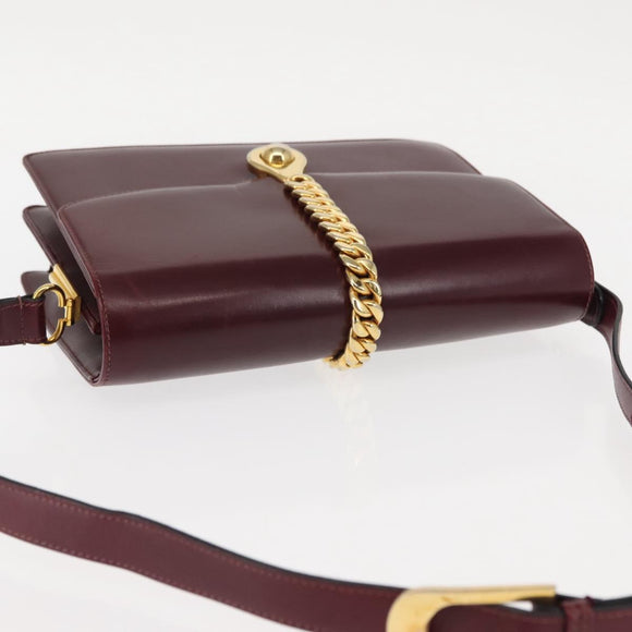 GUCCI Chain Shoulder Bag Leather Bordeaux Gold Auth fm4893