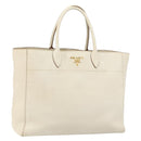 PRADA Tote Bag Leather White Gold Auth fm4895-1