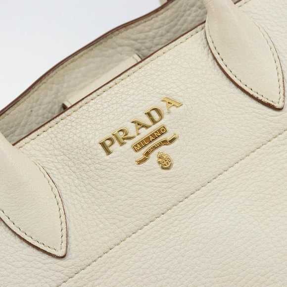 PRADA Tote Bag Leather White Gold Auth fm4895