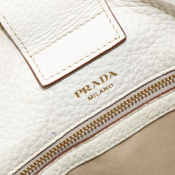 PRADA Tote Bag Leather White Gold Auth fm4895