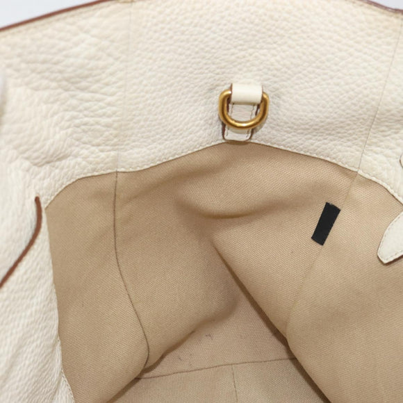 PRADA Tote Bag Leather White Gold Auth fm4895