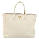 PRADA Tote Bag Leather White Gold Auth fm4895-2
