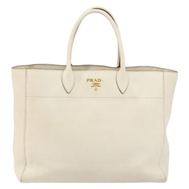 PRADA Tote Bag Leather White Gold Auth fm4895 - 0
