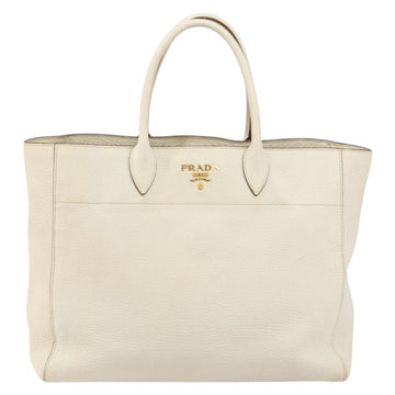 PRADA Tote Bag Leather White Gold Auth fm4895 - 0