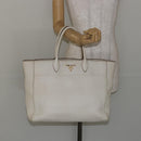 PRADA Tote Bag Leather White Gold Auth fm4895-23
