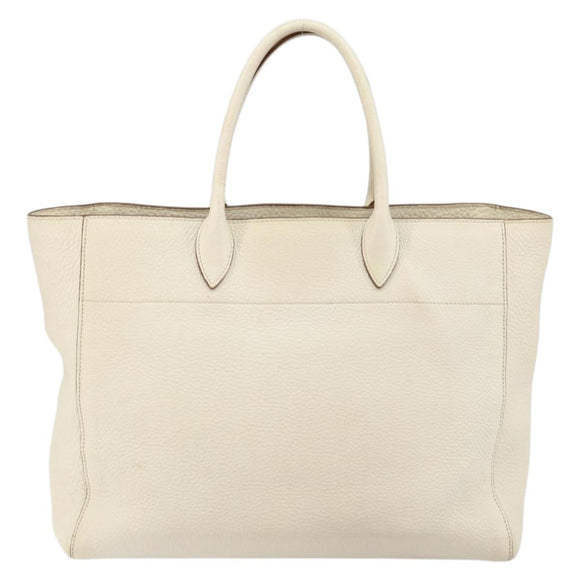 PRADA Tote Bag Leather White Gold Auth fm4895