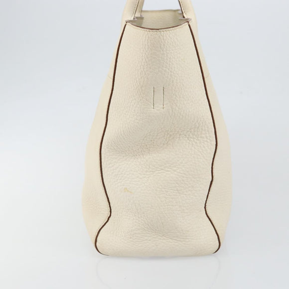 PRADA Tote Bag Leather White Gold Auth fm4895
